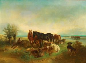 PISCHINGER Carl 1823-1886,Herd of Animals and Herdsman by the Lake,Palais Dorotheum AT 2019-06-24