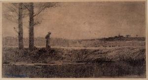PISSARO CAMILLE 1839-1903,Landscape with girl on the banks of a river,Mallams GB 2010-01-27