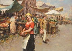 PITTO Giuseppe 1857-1928,Mercato con giovane donna,Meeting Art IT 2023-01-10