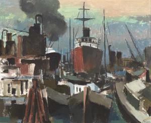 PIZZOTTI ERNEST 1905-1984,Bateau au port,Dogny Auction CH 2016-03-15