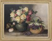 PLANER Josef 1920,Tabletop still life with lilacs and roses,20th Century,Eldred's US 2017-11-02