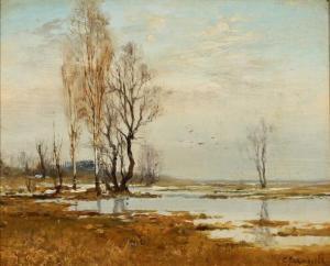 PLATONOV Semyon 1860-1925,Russian coastal view with tall trees,Bruun Rasmussen DK 2021-06-07