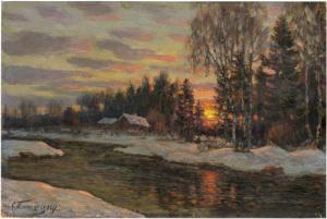 PLATONOV Semyon 1860-1925,Russische Winterlandschaft im Sonnenuntergang,Galerie Bassenge 2018-11-29