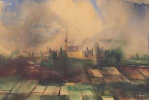 PLEIDELL Janos 1915-2007,Landscape With Church,Pinter HU 2024-01-28