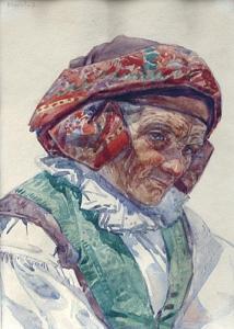 PLESNIVY Vincent 1879-1944,Old woman in folk costume.,Zezula CZ 2008-06-07