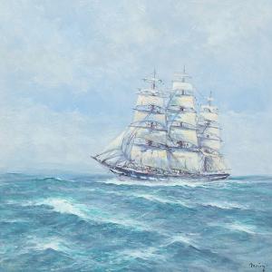 PLOUG Einer 1914-1983,Seascape with sailing ship on open sea,Bruun Rasmussen DK 2016-08-15