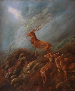 PLOWMAN W,Landscape with Stag and Deer on a Rocky Outcrop,Tooveys Auction GB 2009-05-19