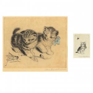 PLUCKEBAUM Meta 1876-1945,Two Antique Kitten Etchings,Leland Little US 2023-06-22