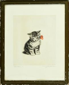 PLUCKEBAUM Meta 1876-1945,Verlassen (Sitzendes Kätzchen mit roter Schleife),Allgauer DE 2022-01-13