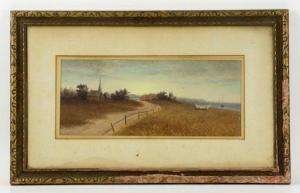 PLUMMER William H./ Willis 1839-1934,oceanside scene with church and light hous,1891,Kaminski & Co. 2020-01-26