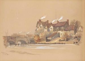 POCOCKE Edward 1843-1901,Bishop Bridge, Norwich,1870,Keys GB 2022-07-29