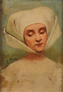 POECKH Theodor 1839-1921,Portrait of a Young Maiden Wearing an Escoffion,Jackson's US 2021-07-14