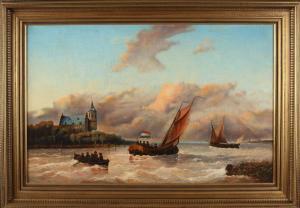 POELMAN Wim,Dutch river bend with 17th - 18th century ships,Twents Veilinghuis NL 2018-04-20