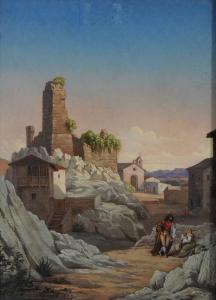 POESSENBACHER MATTHAUS 1800-1800,Campagna romana con ruderi e figure,1857,Antonina IT 2013-12-10