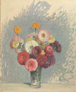 POETZSCH Gustave 1870-1950,Bouquet de fleurs sur le fond bleu,1934,Boisgirard - Antonini 2023-04-05