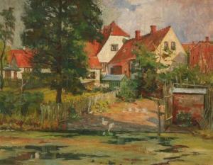 POETZSCH Paul 1852-1936,A village with ducks by a small pond,Bruun Rasmussen DK 2019-05-13