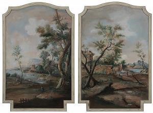 POGGIOLI R 1900-1900,Figure with Ruins and Mill,Brunk Auctions US 2014-05-17