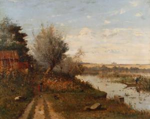 POINTIN Edmond 1836-1903,An der Somme Landschaft an einem der unberührten F,1887,Mehlis 2018-05-24