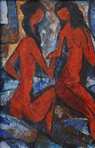 POIRSON ANDRE 1920-2003,"Composition aux femmes nues rouges,1969,Mercier & Cie FR 2020-02-15