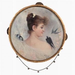 POLLAK August 1838-1872,Ritratto femminile con rondini,Colasanti Casa D'Aste Roma IT 2020-11-04