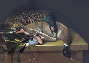 POLLINGER Felix,Stillleben mit erlegten Enten und Jagd-Utensilien,1852,Palais Dorotheum 2017-11-14