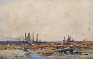 POLLITT Albert 1856-1926,A Coastal Scene, with Beached Vessels,1887,John Nicholson GB 2019-09-04
