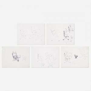 POLLOCK Charles 1902-1988,collection of five sketches for a chair design,1975,Wright US 2019-02-21