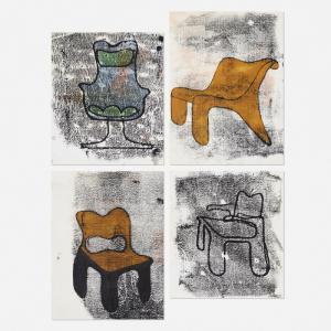 POLLOCK Charles 1902-1988,collection of four sketches for a chair design,1975,Wright US 2019-02-21