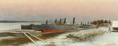POMERANZEV Mikhail,Boats at Dock in Winter,1885,Heritage US 2009-10-21