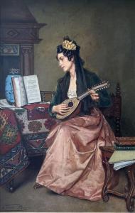 POMEY Louis Edmond 1831-1901,Femme à la mandoline,Daguerre FR 2022-06-03