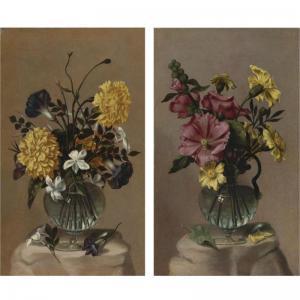 Antonio Ponce - Vase Of Hollyhocks And African Marigolds;
Vase Of French Marigolds, Morning Glory And Jasmine