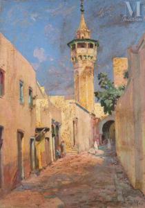 PONCHIN Antoine 1872-1934,Le minaret, ruelle en Tunisie,Millon & Associés FR 2022-07-05