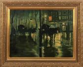 PONNE MEPPEL Jentius 1910,Cityscape at night with carriages,Twents Veilinghuis NL 2013-04-19