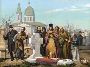 PONOMARENKO Matvei Prokof evich 1800-1800,Commemorative feast at the cemetery in the w,1876,Bonhams 2010-06-07