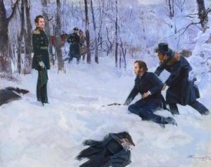 PONOMARENKO Oleg 1948,Pushkin and d'Anthes Duel,1997,Shapiro Auctions US 2020-03-21