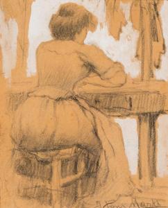 PONS MARTI Jaume 1885-1931,Mujer de espaldas en un escritorio (Woman at a des,La Suite ES 2022-06-09
