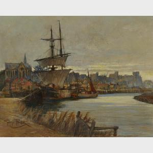 PONTING Herbert George 1870-1935,BOATS AT REST IN A CITY HARBOUR,Waddington's CA 2014-10-13