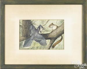 POOLE Earle Lincoln 1891-1972,blue jay and squirrel,1918,Pook & Pook US 2018-09-15