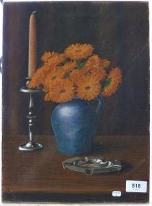 POOLE Nora,still life vase of flowers and candlestick,Smiths of Newent Auctioneers GB 2022-08-12