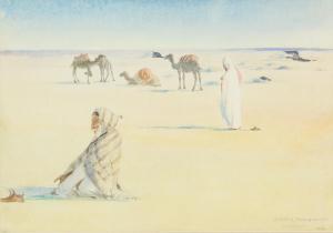 poole smith leslie robert,Sahara', desert scene with figures and cam,1914,Ewbank Auctions 2020-03-19