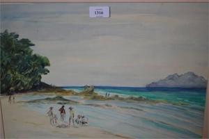 POOLEY P 1900-1900,Figures on a beach,Lawrences of Bletchingley GB 2015-07-21