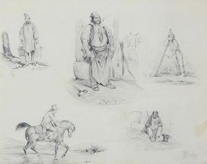 POPE Gustav 1831-1910,Five Drawings of Rustic Characters,1870,Clars Auction Gallery US 2017-06-18