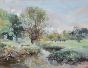 POPE Hilda Chancellor 1913-1976,landscape with stream and cattle,Ewbank Auctions GB 2022-10-26