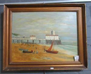 Pope Samuel 1881-1940,beach scene with pier and figures,Peter Francis GB 2021-03-31
