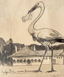 POPESCU Stefan 1872-1948,The Stork is Here!,Artmark RO 2023-11-15