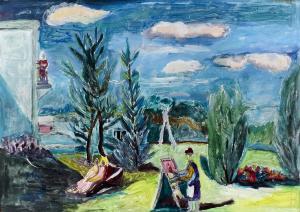 Popielazrczyk Wladislaw,Garden landscape with artist sitting at easel,Canterbury Auction 2019-02-05