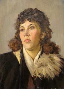 POPLAVSKY Mikhail Konstantin,Portrait of a woman, bust length, wearing a black ,Dickins 2008-03-15