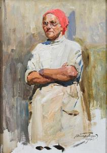 POPLAVSKY Mikhail Konstantin 1914-1994,Woman wearing a white dress and red he,1956,Woolley & Wallis 2023-06-07