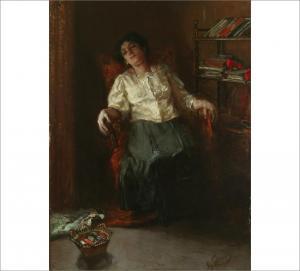 POPOFF VASILYEVICH Lukijan 1873-1914,A Lady Resting after Working Day,Hagelstam FI 2007-05-26