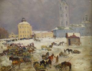 POPOV Andreij 1832-1896,Horse and carts in winter square,1917,Rosebery's GB 2016-12-06